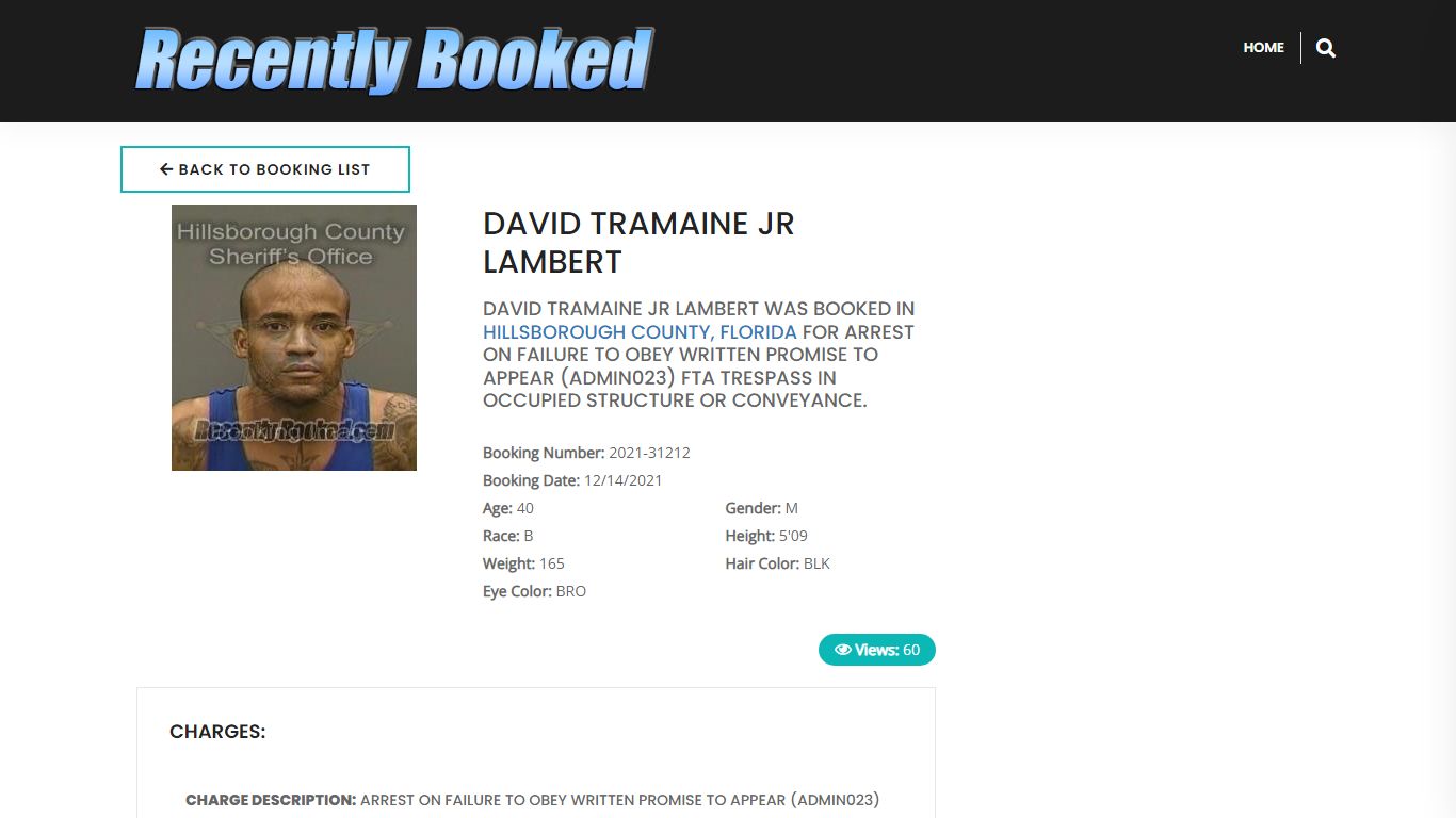 Recent Booking / Mugshot for DAVID TRAMAINE JR LAMBERT in ...